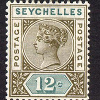 Seychelles 1893 QV Key Plate Crown CA die II - 12c sepia & green mounted mint SG 23