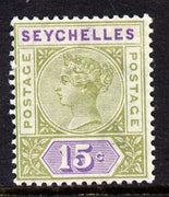 Seychelles 1893 QV Key Plate Crown CA die II - 15c sage-green & lilac mounted mint SG 24