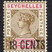 Seychelles 1896 QV surcharged 18c on 45c brown & carmine mounted mint SG 26