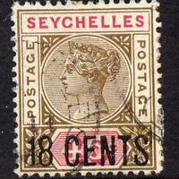 Seychelles 1896 QV surcharged 18c on 45c brown & carmine cds used SG 26