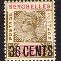 Seychelles 1896 QV surcharged 36c on 45c brown & carmine mounted mint SG 27