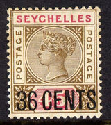 Seychelles 1896 QV surcharged 36c on 45c brown & carmine mounted mint SG 27