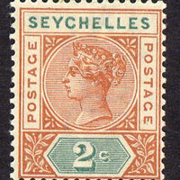Seychelles 1897-1900 QV Key Plate Crown CA die II - 2c orange-brown & green mounted mint SG 28