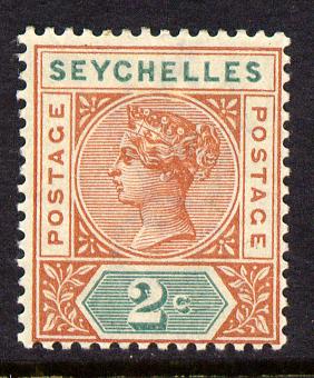 Seychelles 1897-1900 QV Key Plate Crown CA die II - 2c orange-brown & green mounted mint SG 28