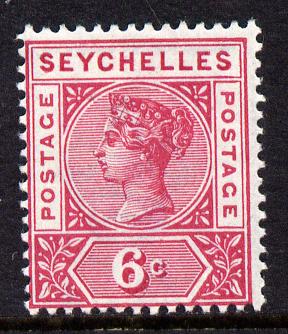 Seychelles 1897-1900 QV Key Plate Crown CA die II - 6c carmine mounted mint SG 29