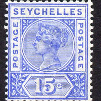 Seychelles 1897-1900 QV Key Plate Crown CA die II - 15c ultramarine mounted mint SG 30