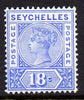 Seychelles 1897-1900 QV Key Plate Crown CA die II - 18c ultramarine mounted mint SG 31