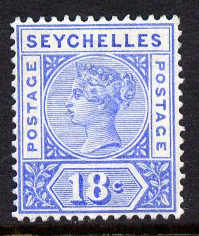 Seychelles 1897-1900 QV Key Plate Crown CA die II - 18c ultramarine mounted mint SG 31