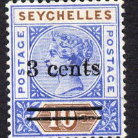 Seychelles 1901 QV surcharged 3c on 10c ultramarine & brown mounted mint SG 37