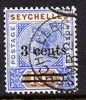 Seychelles 1901 QV surcharged 3c on 10c ultramarine & brown cds used SG 37