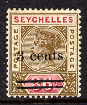 Seychelles 1901 QV surcharged 3c on 36c brown & carmine mounted mint SG 39