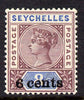 Seychelles 1901 QV surcharged 6c on 8c brown-purple & blue mounted mint SG 40