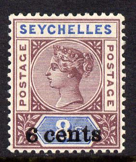Seychelles 1901 QV surcharged 6c on 8c brown-purple & blue mounted mint SG 40