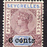 Seychelles 1901 QV surcharged 6c on 8c brown-purple & blue cds used SG 40