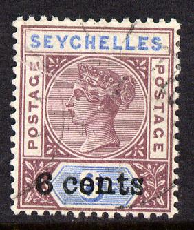 Seychelles 1901 QV surcharged 6c on 8c brown-purple & blue cds used SG 40