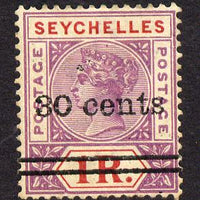 Seychelles 1902 QV surcharged 30c on 1r bright mauve & red mounted mint SG 43