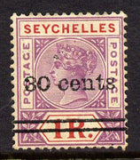 Seychelles 1902 QV surcharged 30c on 1r bright mauve & red mounted mint SG 43