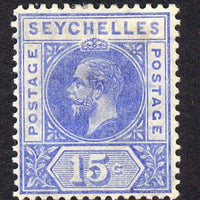 Seychelles 1912-16 KG5 MCA 15c ultramarine mounted mint SG 75