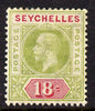 Seychelles 1912-16 KG5 MCA 18c sage-green & carmine mounted mint SG 76