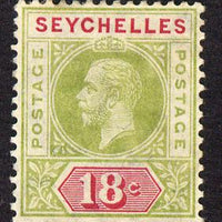 Seychelles 1912-16 KG5 MCA 18c sage-green & carmine mounted mint SG 76