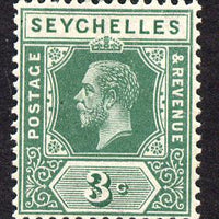 Seychelles 1917-22 KG5 MCA die I - 3c green mounted mint SG 83