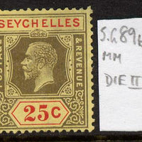 Seychelles 1917-22 KG5 MCA die II - 25c black & red on yellow mounted mint SG 89b