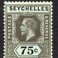 Seychelles 1917-22 KG5 MCA die I - 75c black on blue-green mounted mint SG 93