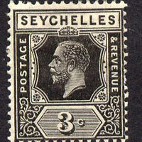 Seychelles 1921-32 KG5 Script CA die II - 3c black mounted mint SG 100