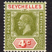 Seychelles 1921-32 KG5 Script CA die II - 4c sage-green & carmine mounted mint SG 102