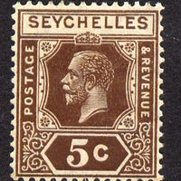 Seychelles 1921-32 KG5 Script CA die II - 5c brown mounted mint SG 103