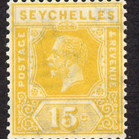 Seychelles 1921-32 KG5 Script CA die II - 15c yellow mounted mint SG 111