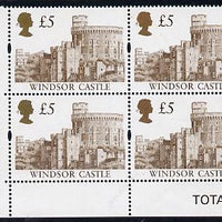 Great Britain 1997 Castle High Value £5 (Enschede printing) SW corner block of 4 with plate nos 1A-1A unmounted mint, SG 1996