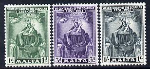 Malta 1951 Seventh Centenary of the Scapular set of 3 unmounted mint SG 258-60