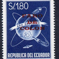 Ecuador 1964 Columbus Lighthouse - Faro De Colon overprinted on 1s80 International Geophysical Year unmounted mint SG 1267