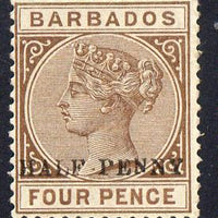 Barbados 1892 QV surcharged 1/2d on 4d brown mounted mint SG 104