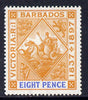 Barbados 1897-98 Diamond Jubilee 8d orange & ultramarine mounted mint SG 122