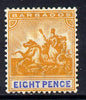 Barbados 1905 Britannia MCA 8d orange & ultramarine mounted mint SG 142