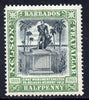 Barbados 1906 Nelson Centenary Crown CC 1/2d black & green mounted mint SG 146