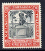 Barbados 1906 Nelson Centenary Crown CC 1d black & red mounted mint SG 147