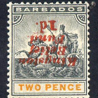 Barbados 1907 Kingston Relief Fund 1d on 2d (inverted) mounted mint SG 153