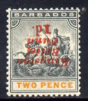 Barbados 1907 Kingston Relief Fund 1d on 2d (inverted) mounted mint SG 153