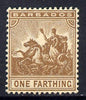 Barbados 1909 Britannia MCA 1/4d brown mounted mint SG 163