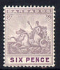Barbados 1909 Britannia MCA 6d dull & bright purple mounted mint SG 168