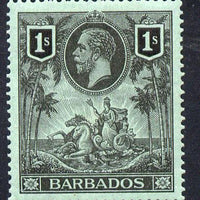 Barbados 1912-16 KG5 MCA 1s black on green mounted mint SG 178