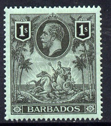 Barbados 1912-16 KG5 MCA 1s black on green mounted mint SG 178