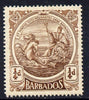 Barbados 1916-19 Large Britannia MCA 1/4d brown mounted mint SG 181