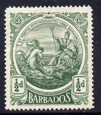 Barbados 1916-19 Large Britannia MCA 1/2d green mounted mint SG 182a