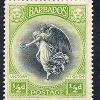 Barbados 1920-21 Victory MCA 1/2d black & yellow-green mounted mint SG 202