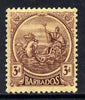 Barbados 1921-24 Britannia MCA 3d purple on pale yellow mounted mint SG 213