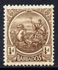 Barbados 1921-24 Britannia Script CA 1/4d brown mounted mint SG 217